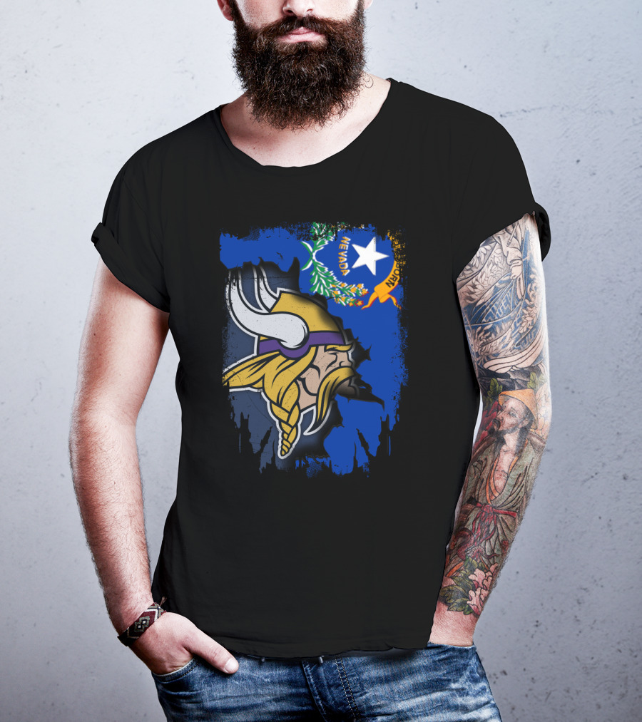 Nevada State Flag Meets Vikings Helmet Emblem T-Shirt