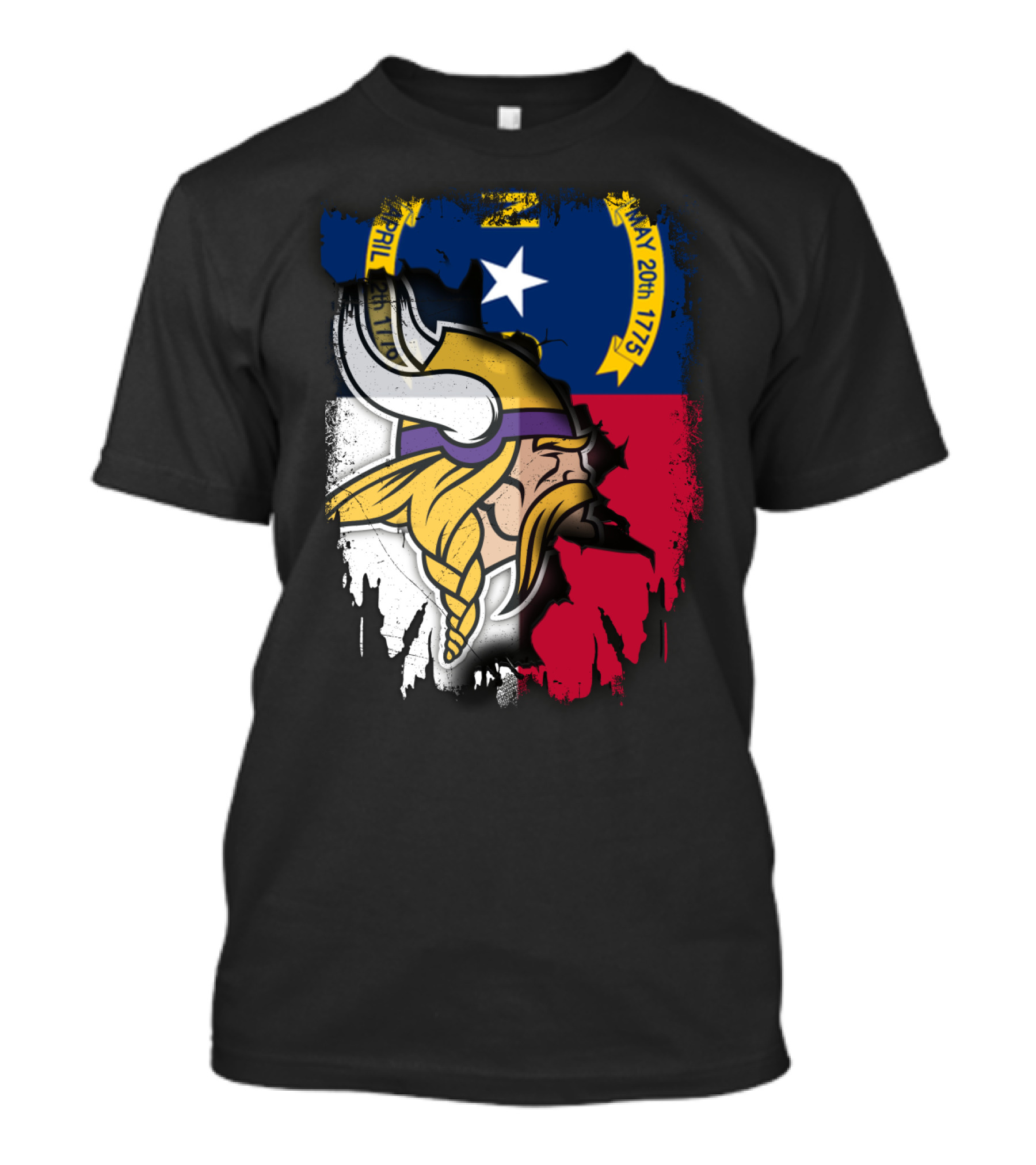 North Carolina Flag With Viking Head Logo April 12th 1776 May 20th 1775 T-Shirt