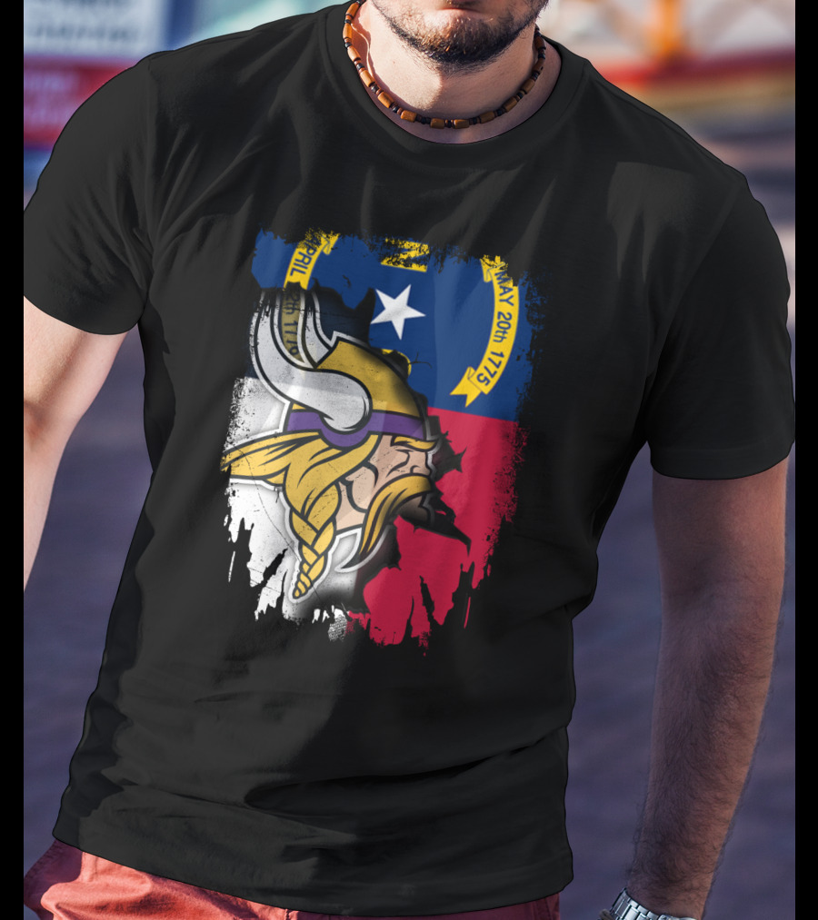 North Carolina Flag With Viking Head Logo April 12th 1776 May 20th 1775 T-Shirt