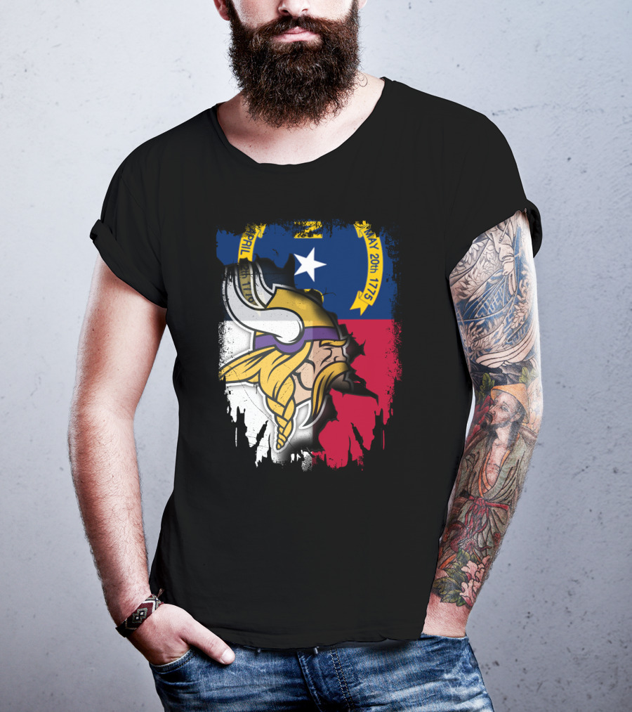 North Carolina Flag With Viking Head Logo April 12th 1776 May 20th 1775 T-Shirt