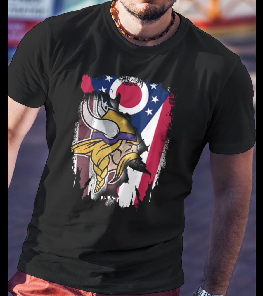 Together Ohio Ohioan Flag With Vikings Viking Helmet Viking Warrior T-Shirt
