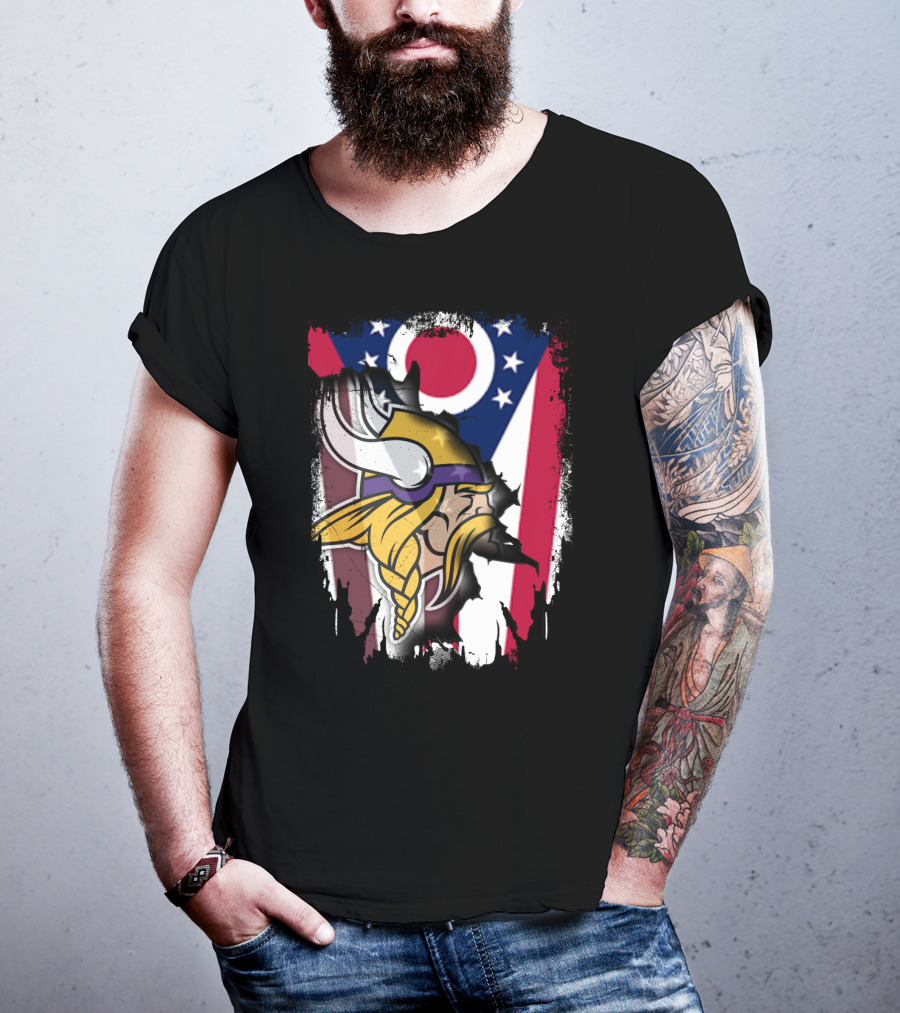 Together Ohio Ohioan Flag With Vikings Viking Helmet Viking Warrior T-Shirt