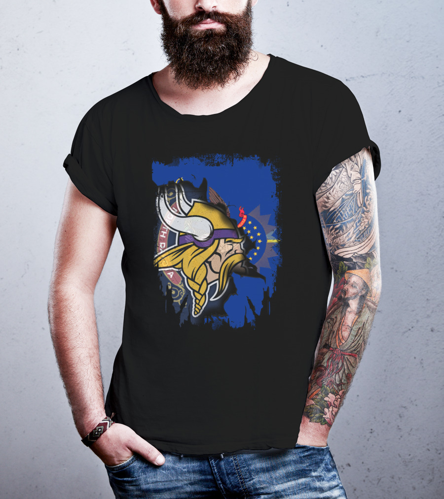 Vikings North Dakota Flag Fusion T-Shirt