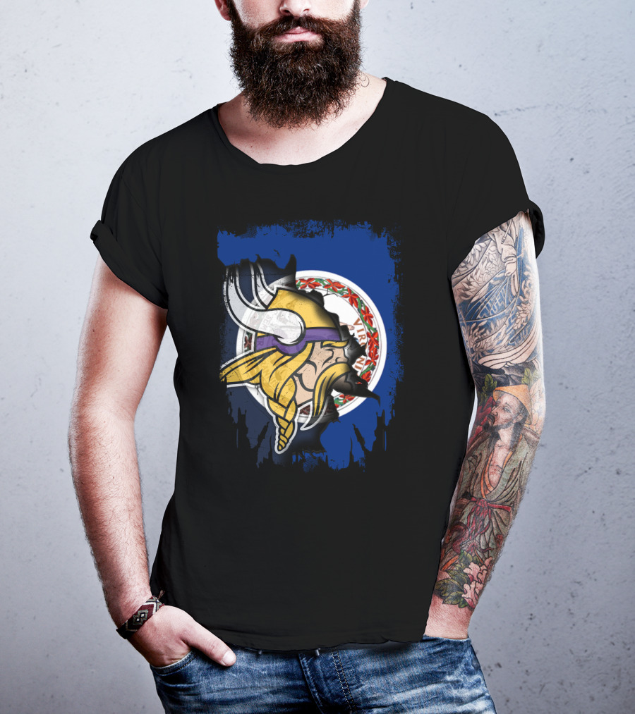 Virginia State Flag With Vikings Helmet Fusion T-Shirt