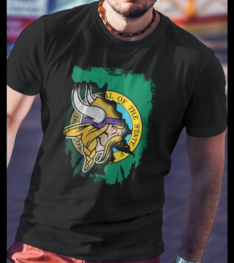 Washington State Seal With Vikings Head T-Shirt