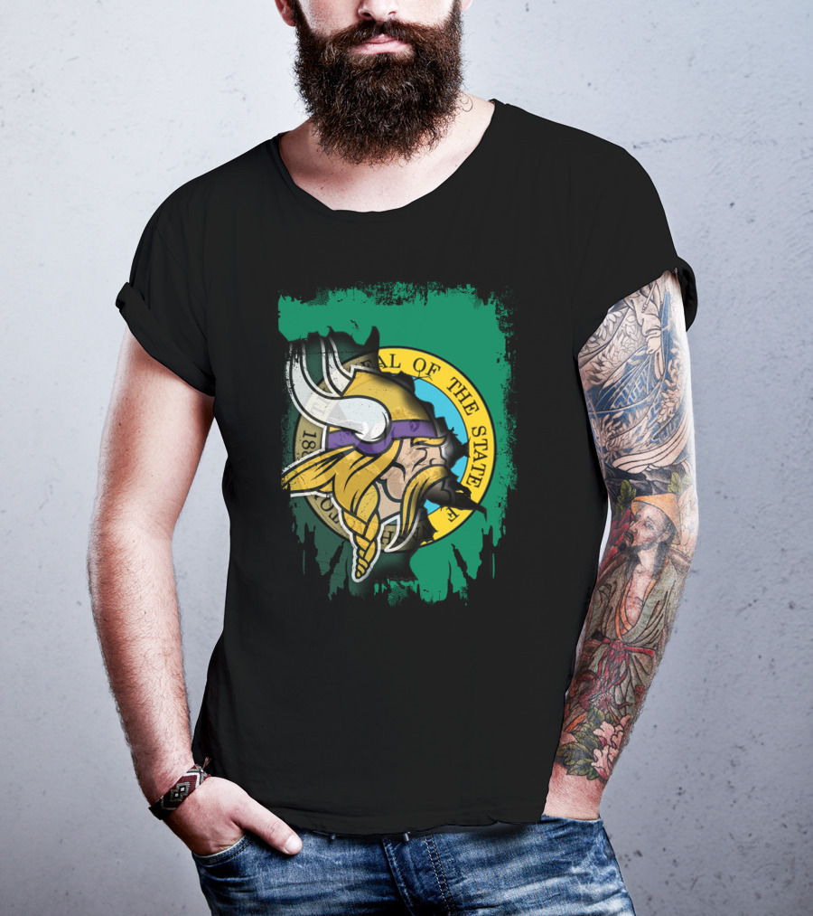 Washington State Seal With Vikings Head T-Shirt