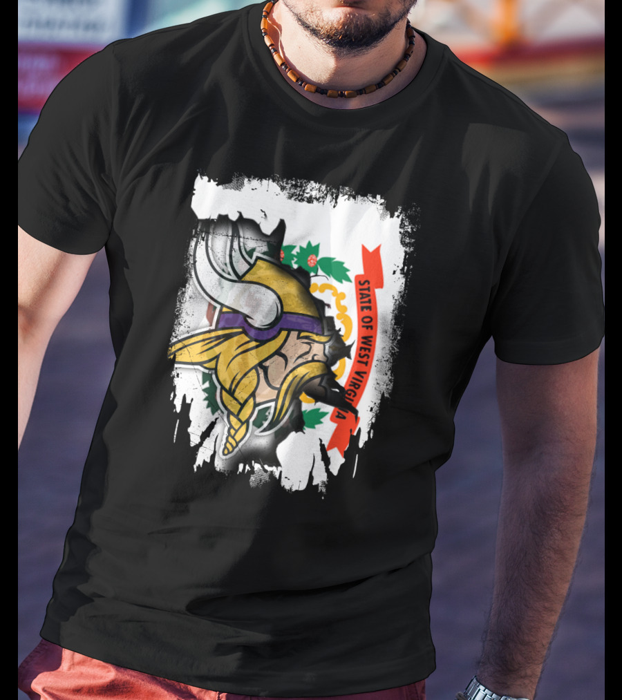State Of West Virginia With Vikings Logo Fusion T-Shirt