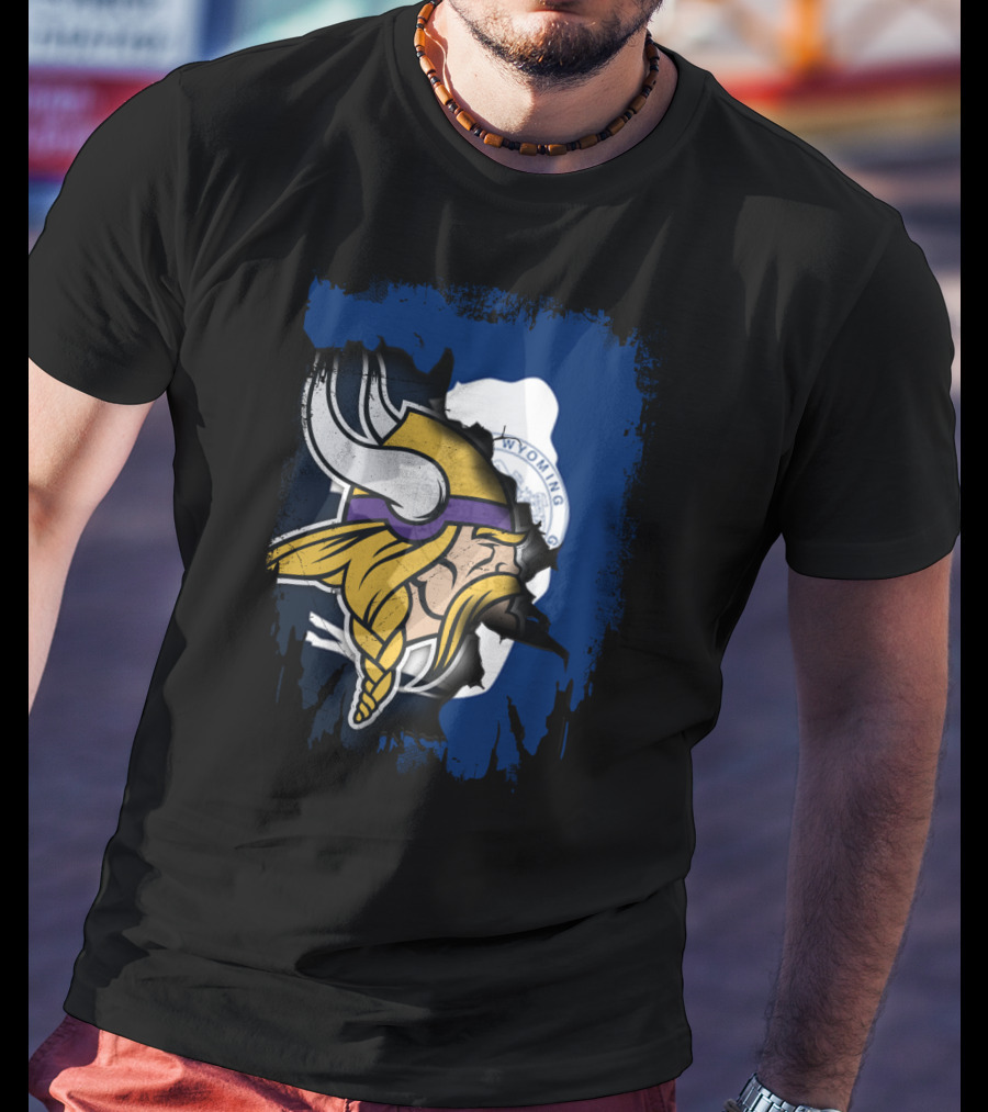 Wyoming Flag Viking Helmet Fusion T-Shirt