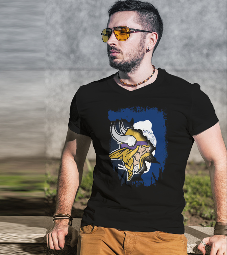 Wyoming Flag Viking Helmet Fusion T-Shirt