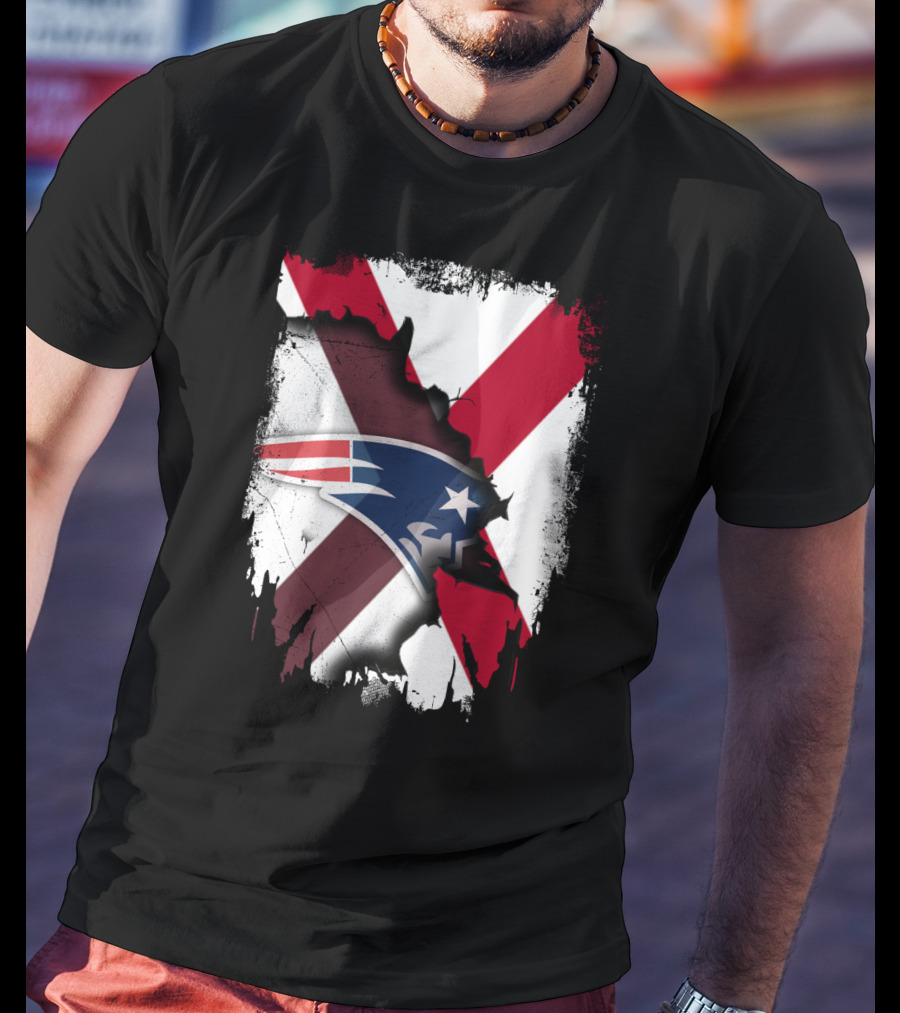 Alabama State Flag X Symbol With Patriots Logo Fusion T-Shirt
