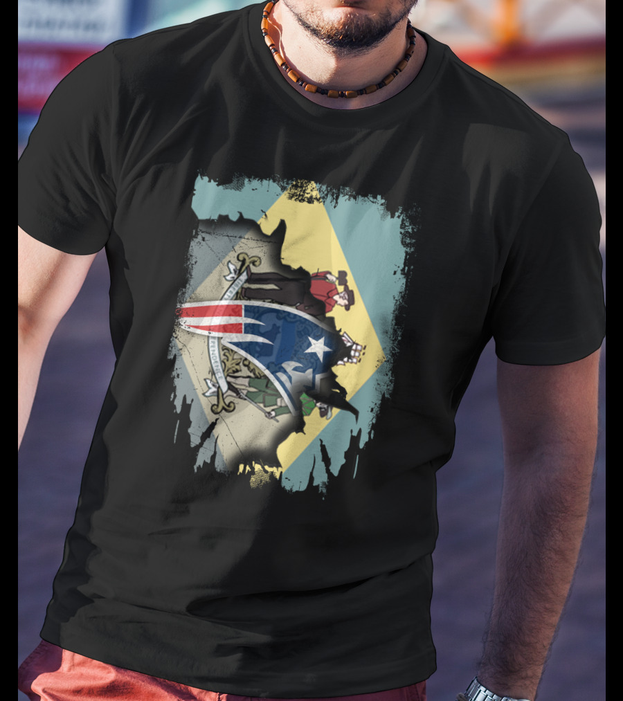 Delaware Flag With Ripped American Patriot Crest T-Shirt
