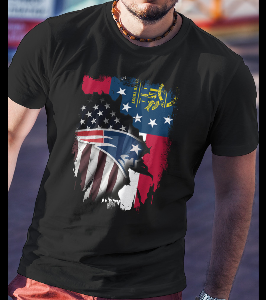 Georgia State Flag New England Patriots American Flag Fusion T-Shirt