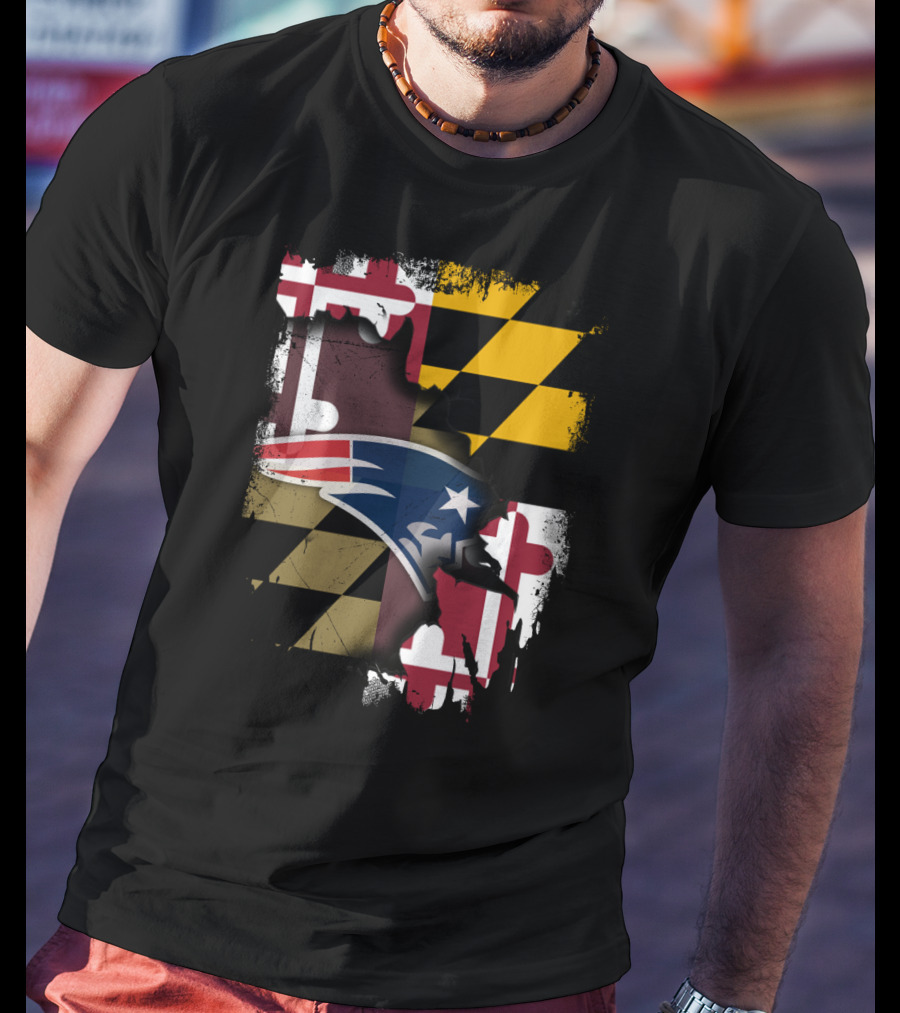 Maryland Flag Blended With Patriots Logo Together T-Shirt