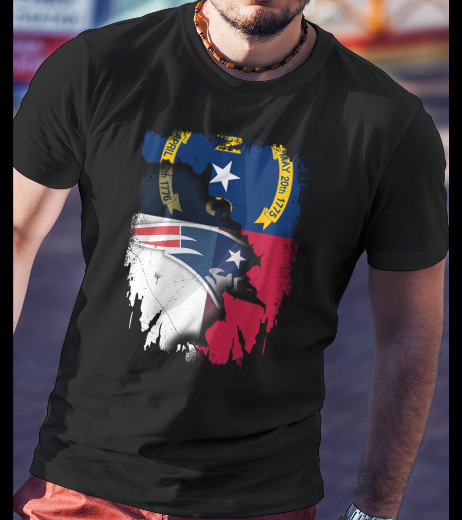 North Carolina State Flag Blended With Patriots Logo Together T-Shirt