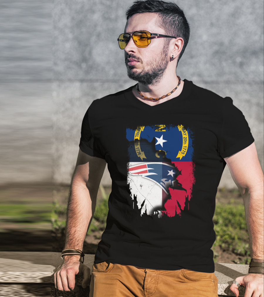 North Carolina State Flag Blended With Patriots Logo Together T-Shirt