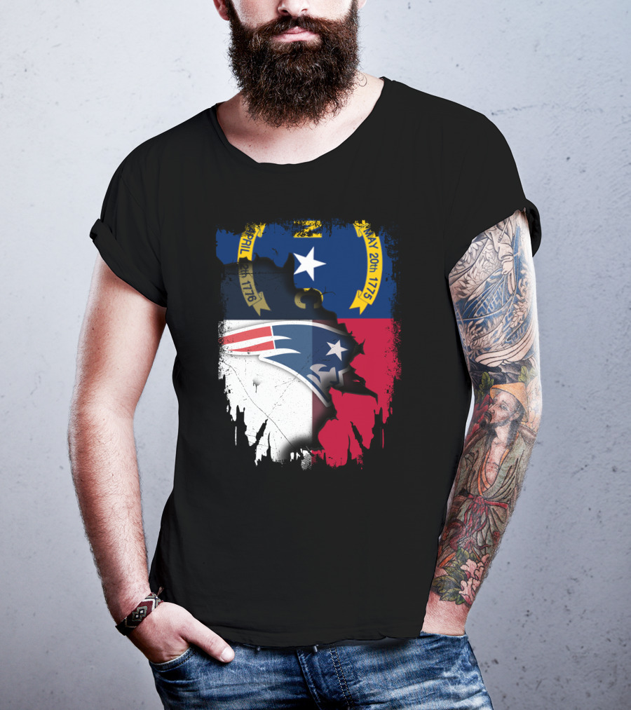 North Carolina State Flag Blended With Patriots Logo Together T-Shirt
