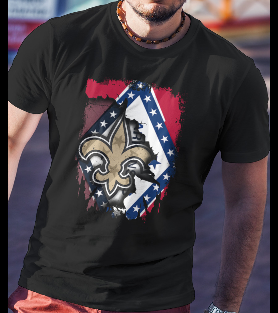 Arkansas Flag With New Orleans Saints Fleur-de-Lis T-Shirt