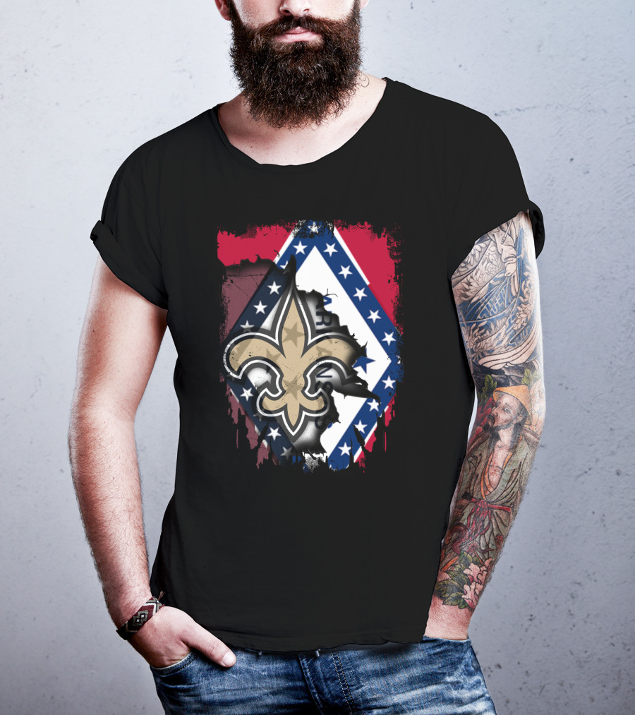 Arkansas Flag With New Orleans Saints Fleur-de-Lis T-Shirt