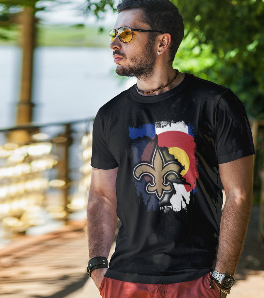 Colorado Flag New Orleans Saints Fleur-de-Lis Together T-Shirt
