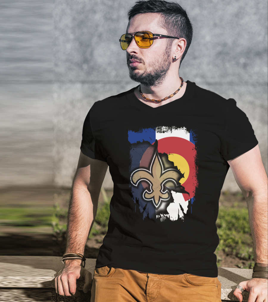 Colorado Flag New Orleans Saints Fleur-de-Lis Together T-Shirt