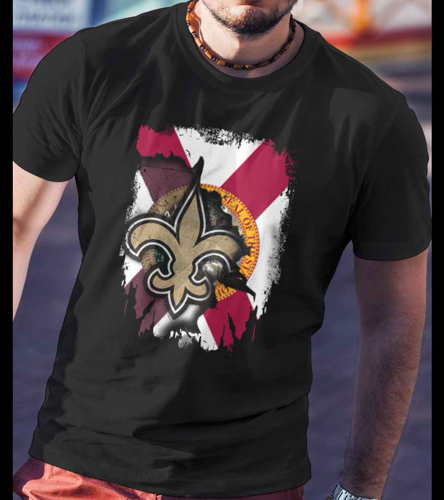 Florida State Flag With New Orleans Saints Fleur-de-Lis T-Shirt