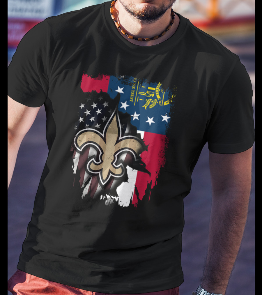 Together Georgia Saints With Stars And Stripes Fleur-de-Lis T-Shirt