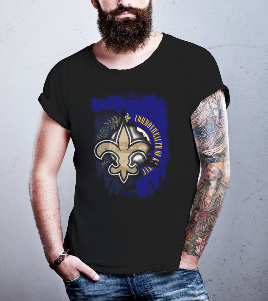 Commonwealth Of Kentucky With Saints Fleur-De-Lis Emblem T-Shirt