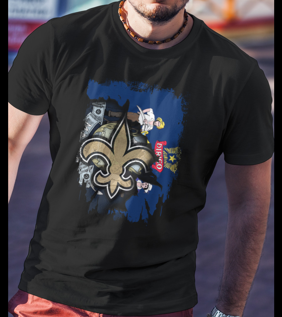 Maine State Flag With New Orleans Saints Fleur-de-lis Overlay T-Shirt
