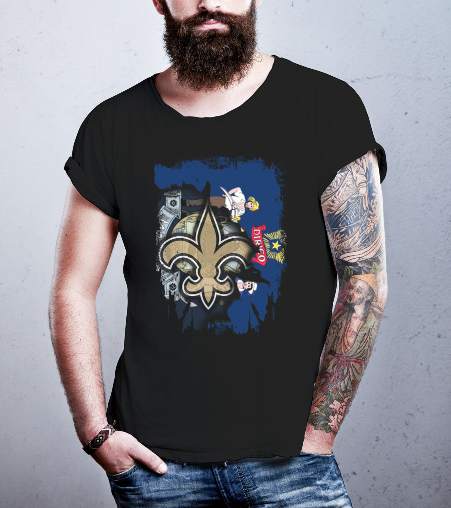 Maine State Flag With New Orleans Saints Fleur-de-lis Overlay T-Shirt