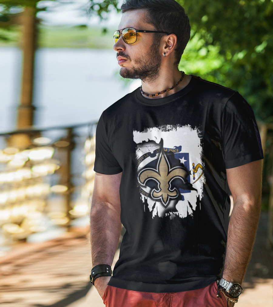 Together Massachusetts New Orleans Saints Fleur-de-Lis Flag Fusion T-Shirt