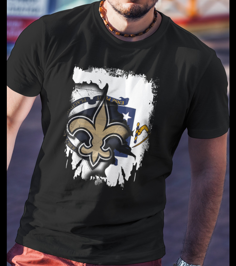 Together Massachusetts New Orleans Saints Fleur-de-Lis Flag Fusion T-Shirt