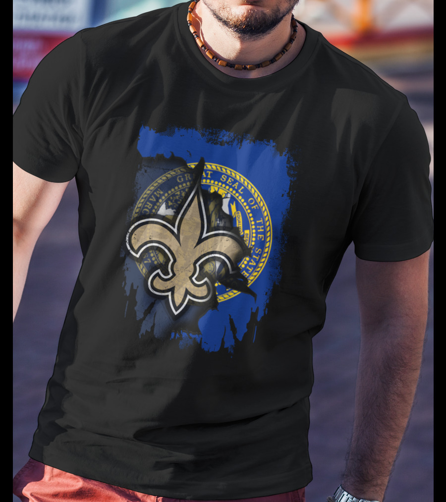 Nebraska State Seal With Saints Fleur-de-Lis Emblem T-Shirt