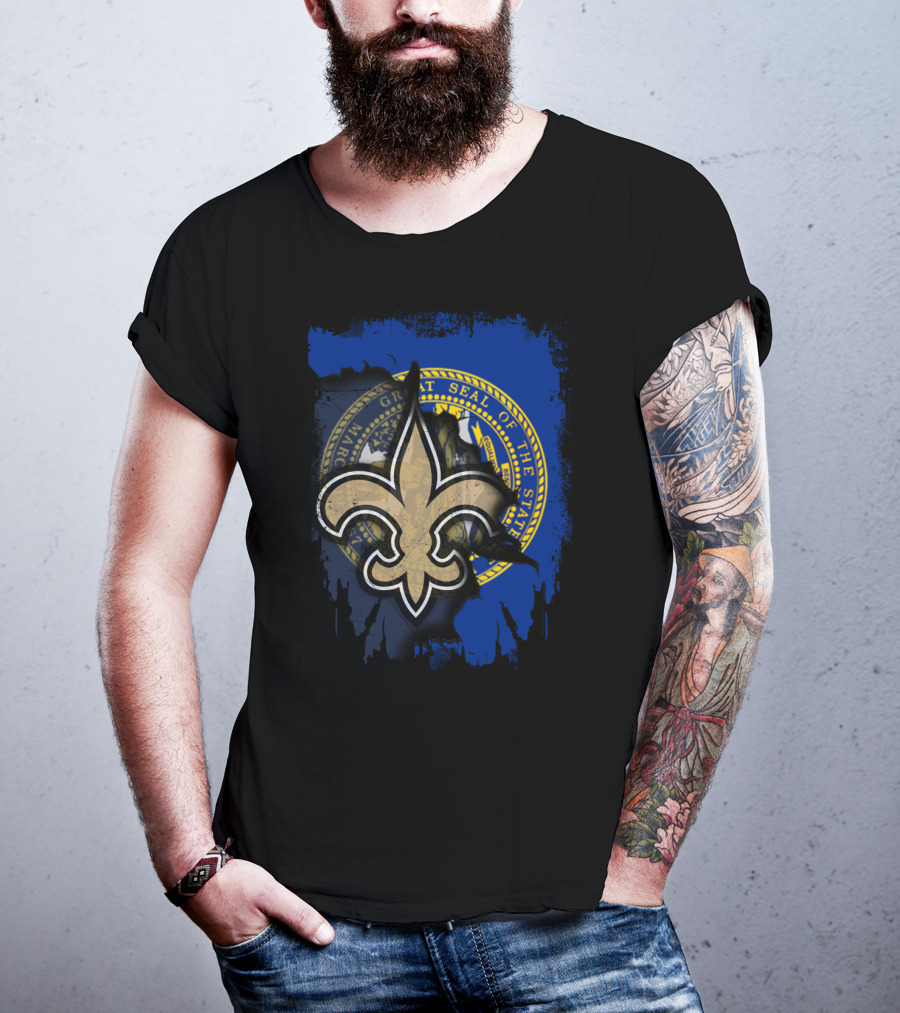 Nebraska State Seal With Saints Fleur-de-Lis Emblem T-Shirt