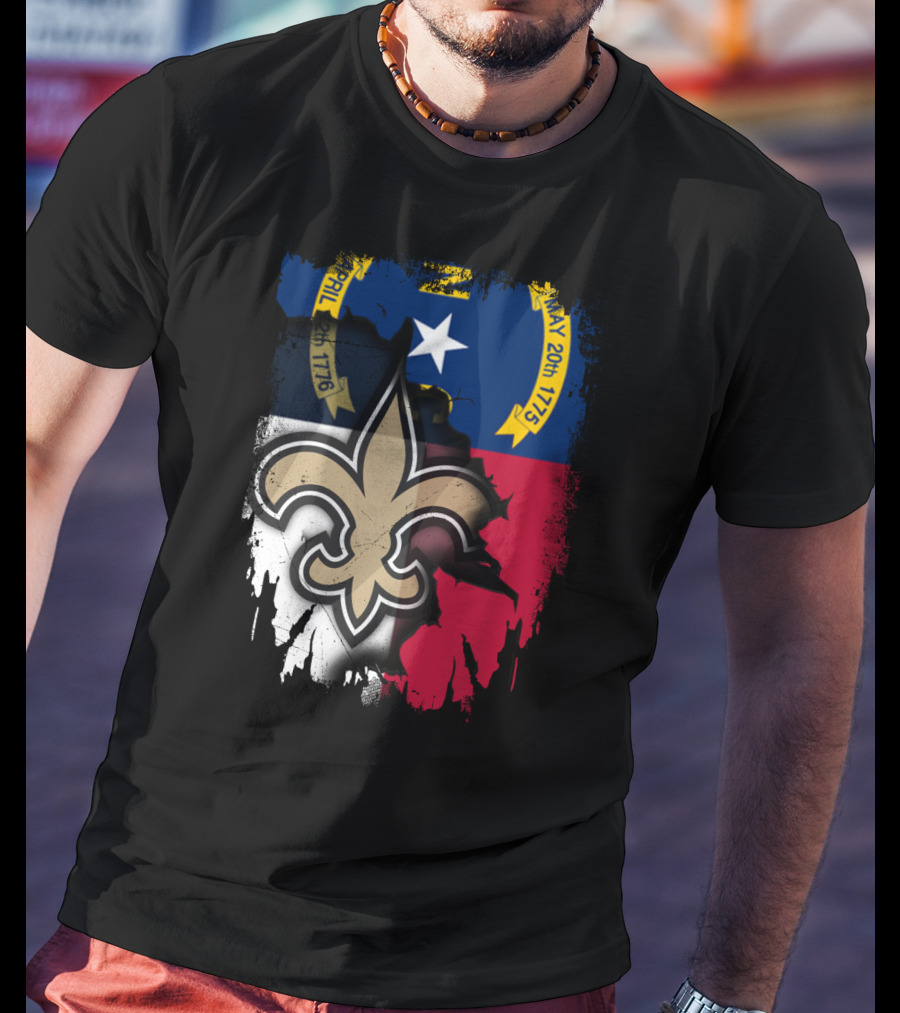 North Carolina Flag With New Orleans Saints Fleur-de-Lis T-Shirt
