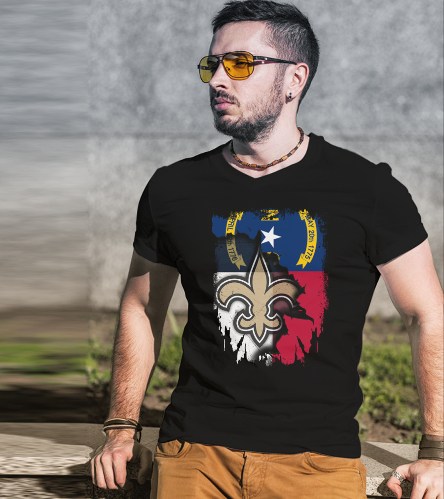 North Carolina Flag With New Orleans Saints Fleur-de-Lis T-Shirt
