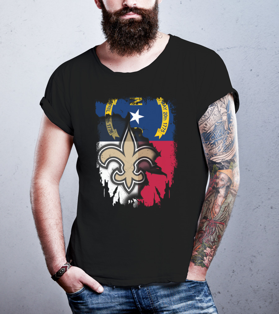North Carolina Flag With New Orleans Saints Fleur-de-Lis T-Shirt