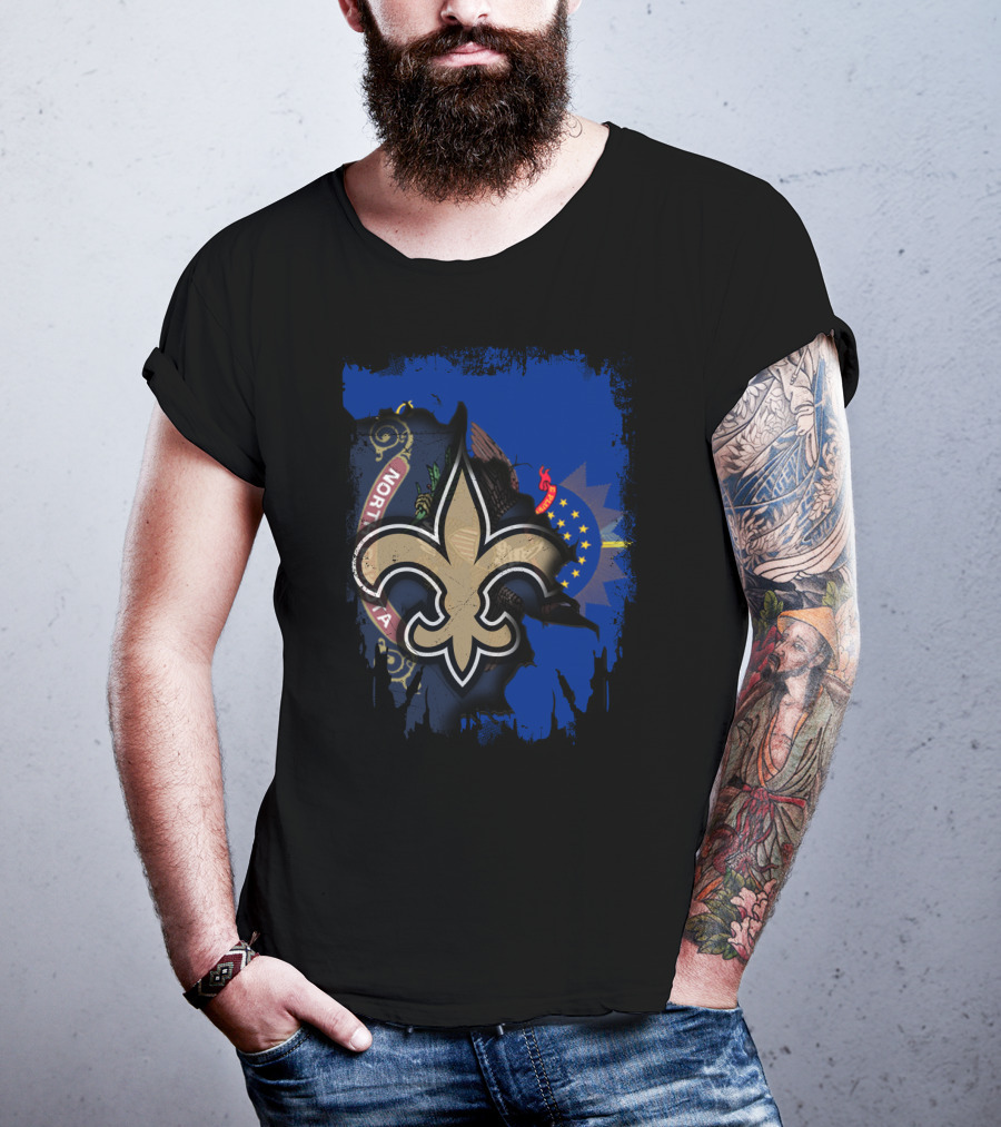 North Dakota United With Saints Fleur-de-Lis And State Flag Elements T-Shirt