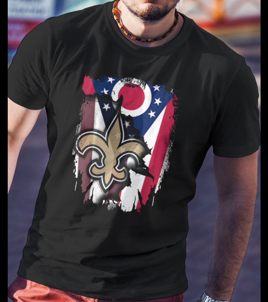 Ohio Flag New Orleans Saints Fleur-De-Lis Fusion T-Shirt