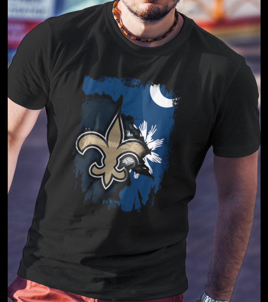 Together South Carolina With New Orleans Saints Fleur-De-Lis Moon Palmetto Tree T-Shirt