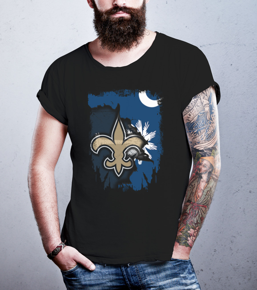 Together South Carolina With New Orleans Saints Fleur-De-Lis Moon Palmetto Tree T-Shirt
