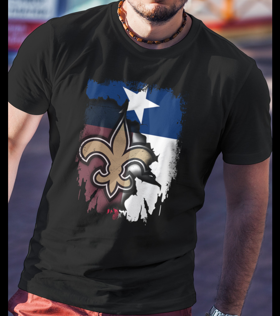 Texas Flag Background With New Orleans Saints Fleur-de-lis T-Shirt