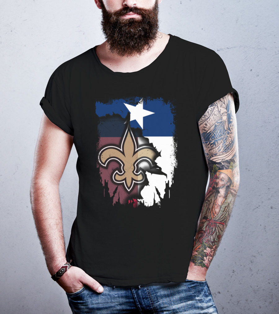Texas Flag Background With New Orleans Saints Fleur-de-lis T-Shirt