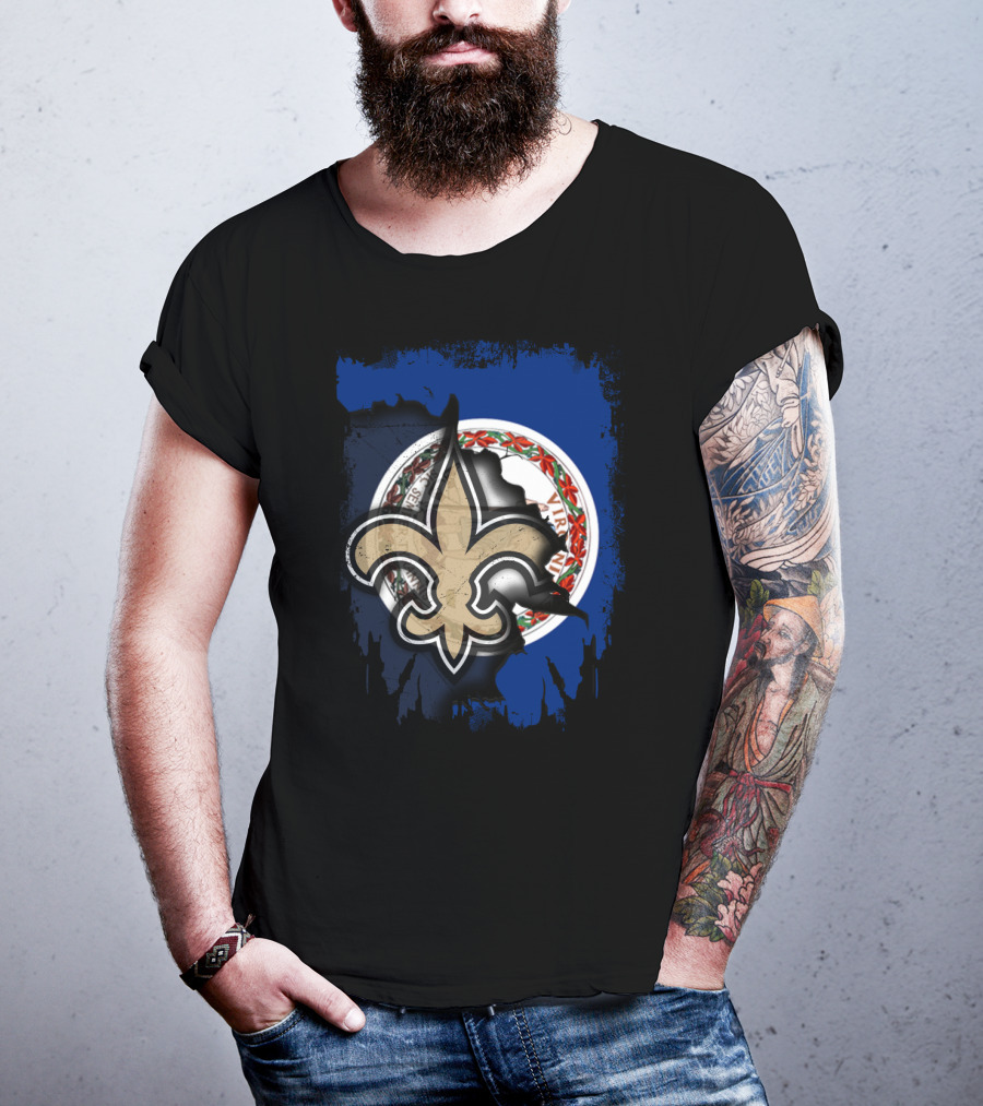 Virginia Seal And New Orleans Saints Fleur-de-Lis Together T-Shirt