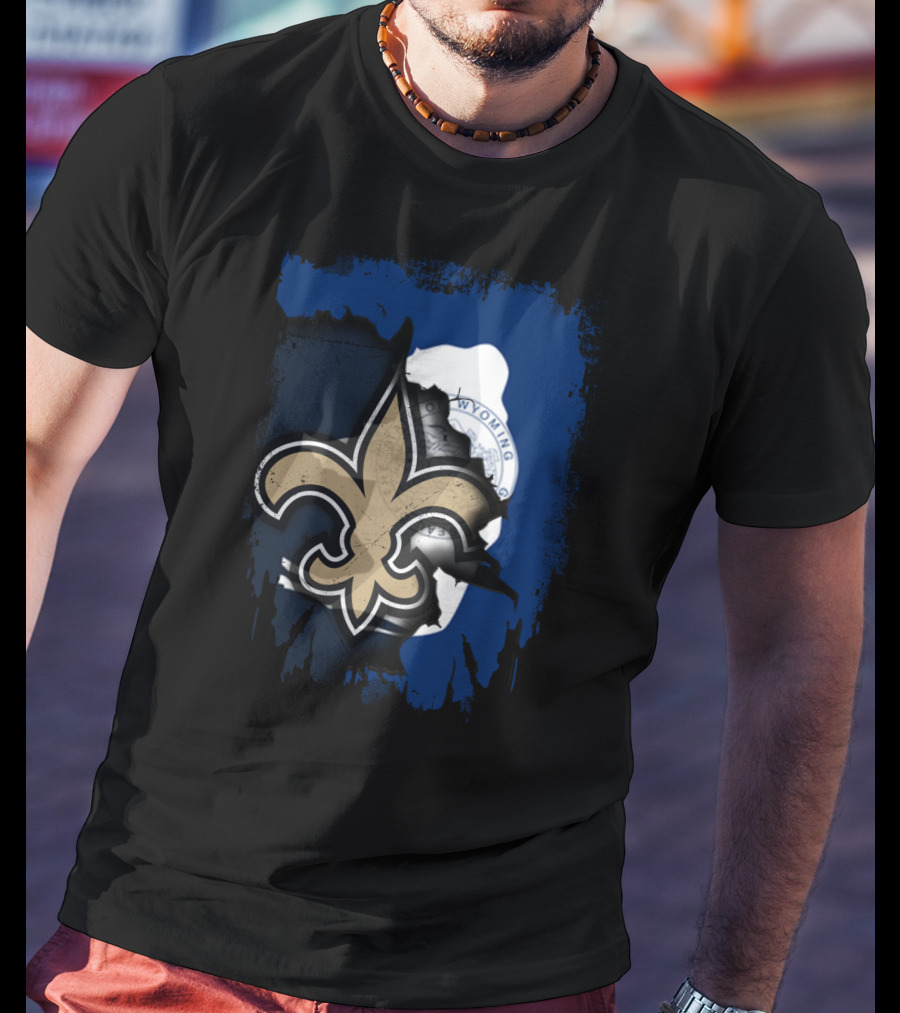 Wyoming New Orleans Saints Fleur-de-Lis Logo Fusion T-Shirt
