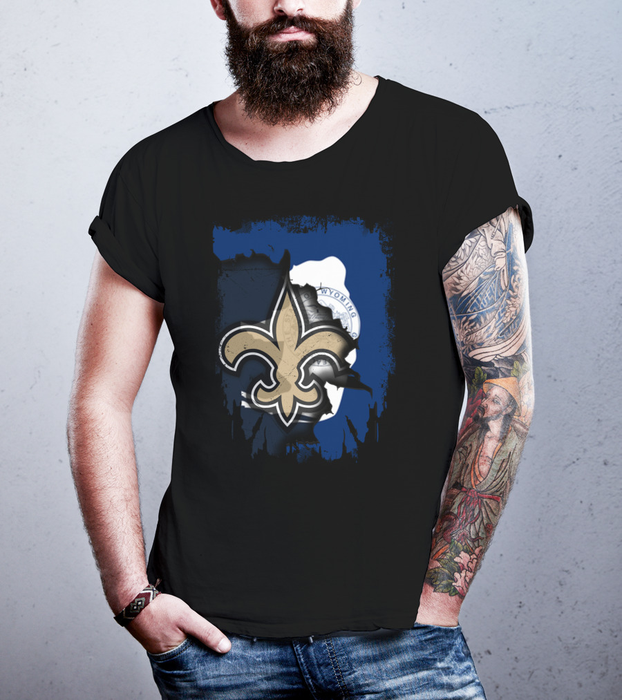 Wyoming New Orleans Saints Fleur-de-Lis Logo Fusion T-Shirt