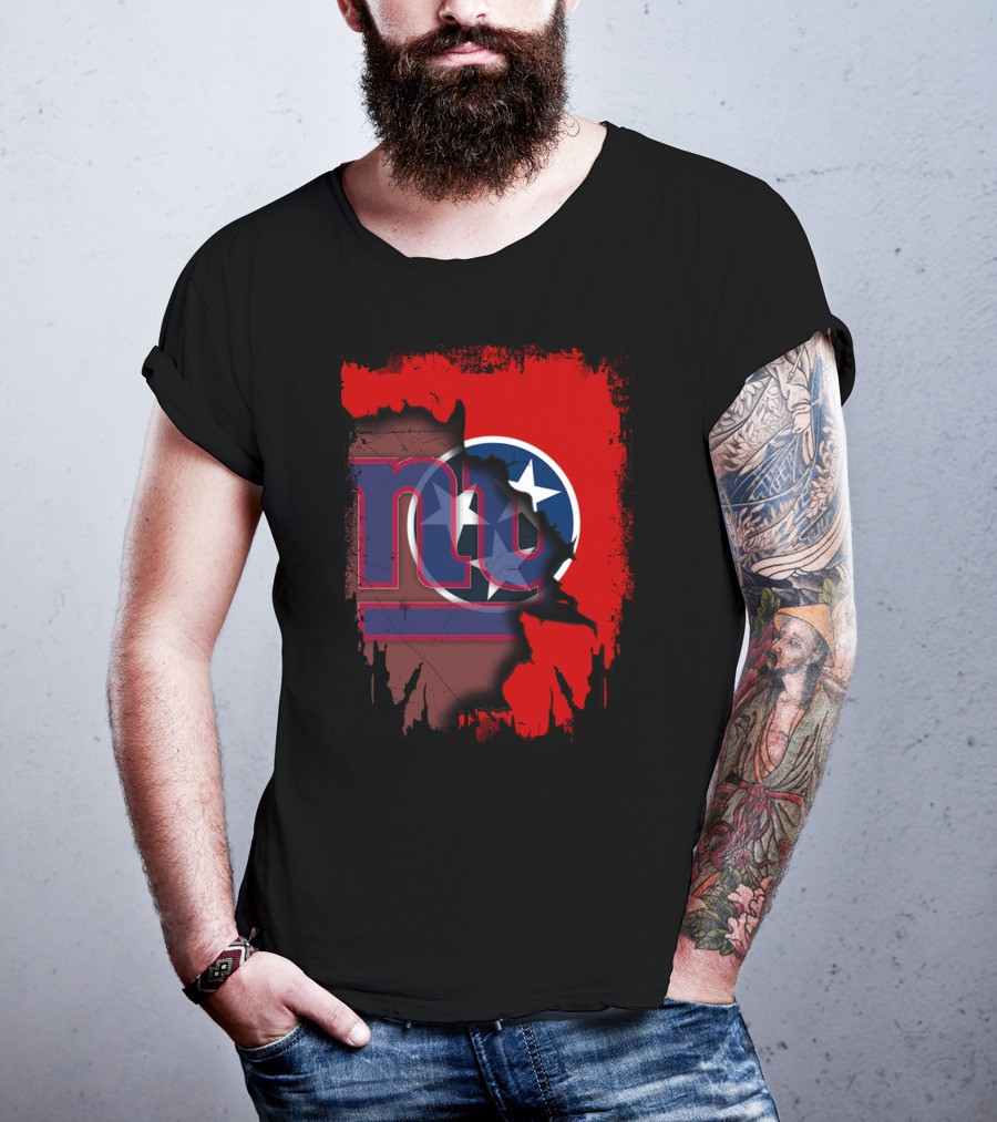Tennessee Map With New York Giants Logo And State Flag Elements T-Shirt