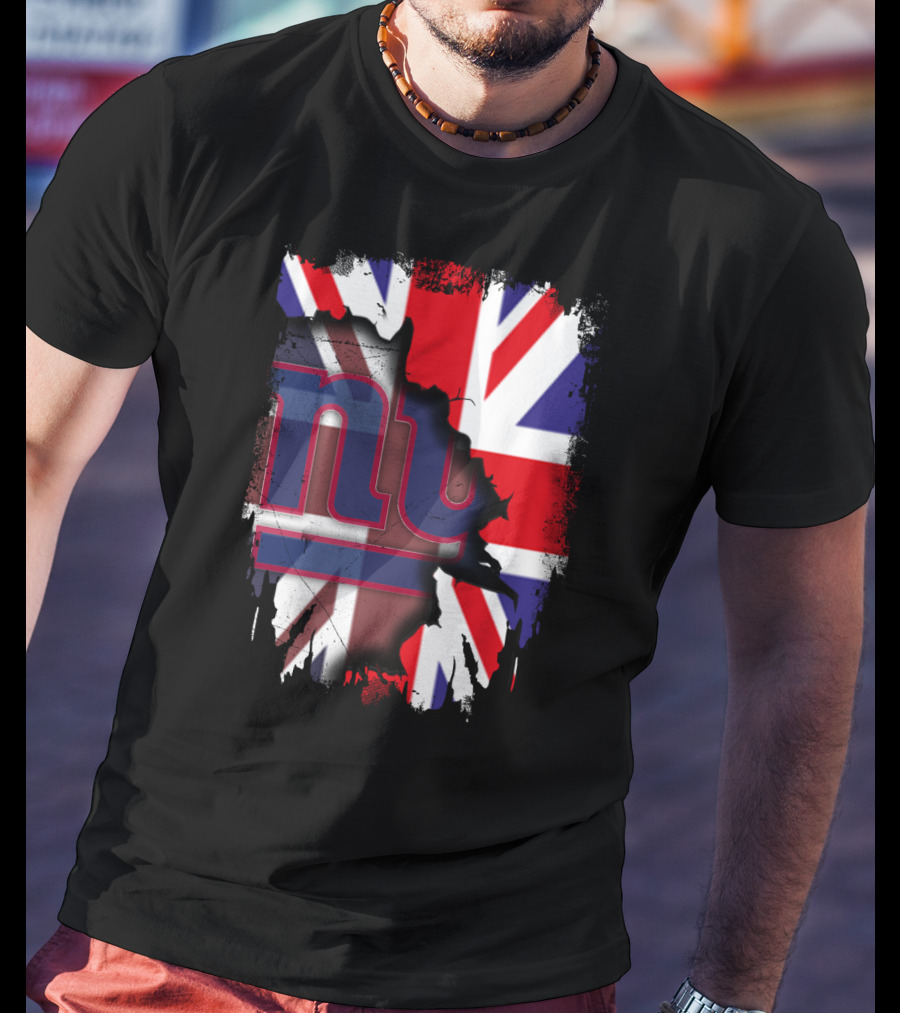 United Kingdom Flag With New York Giants Logo Overlay T-Shirt