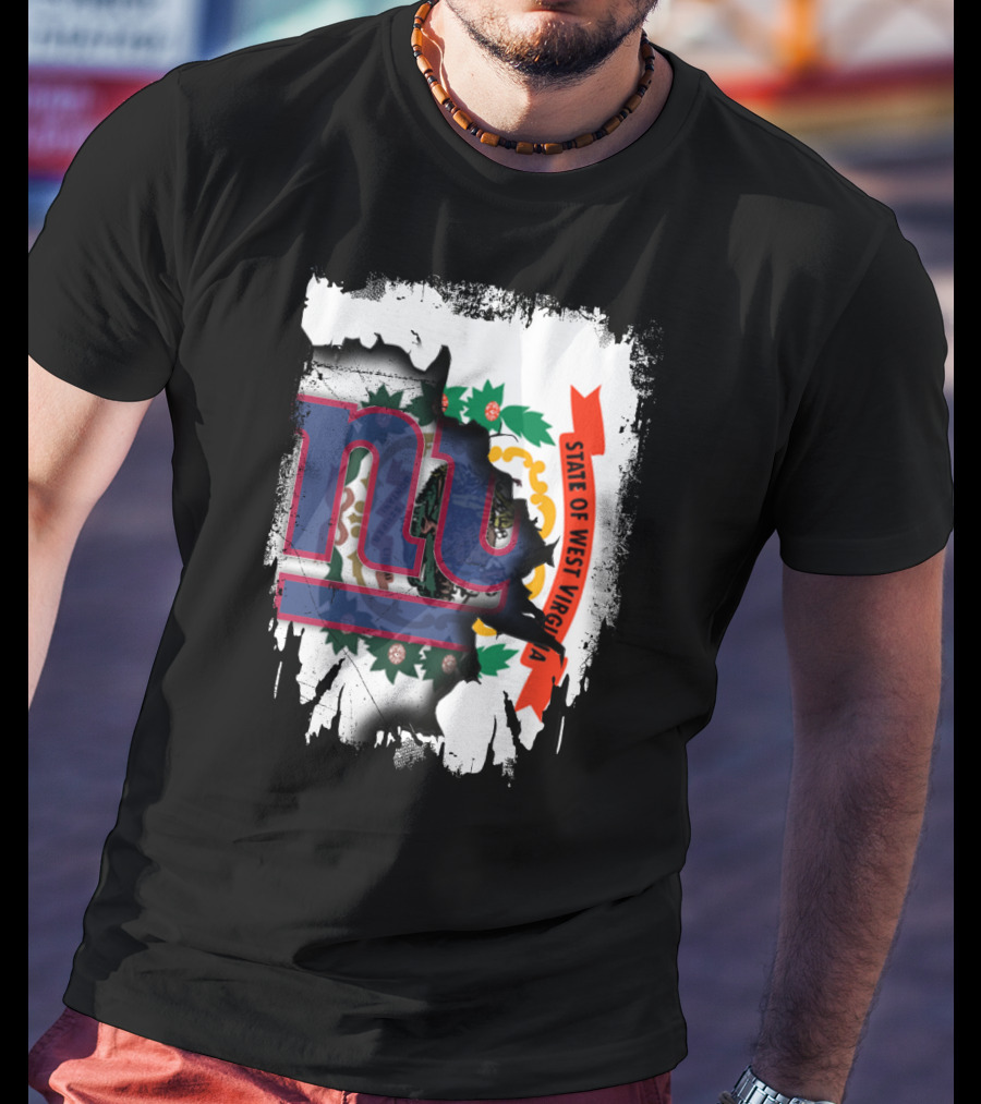 New York Giants And West Virginia State Flag Fusion T-Shirt
