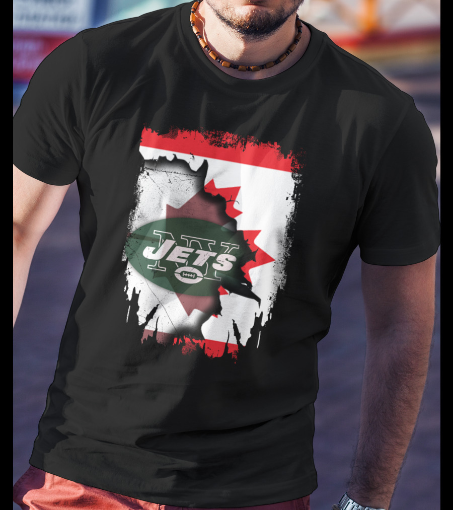 Canada Maple Leaf Over New York Jets Logo Collaboration T-Shirt