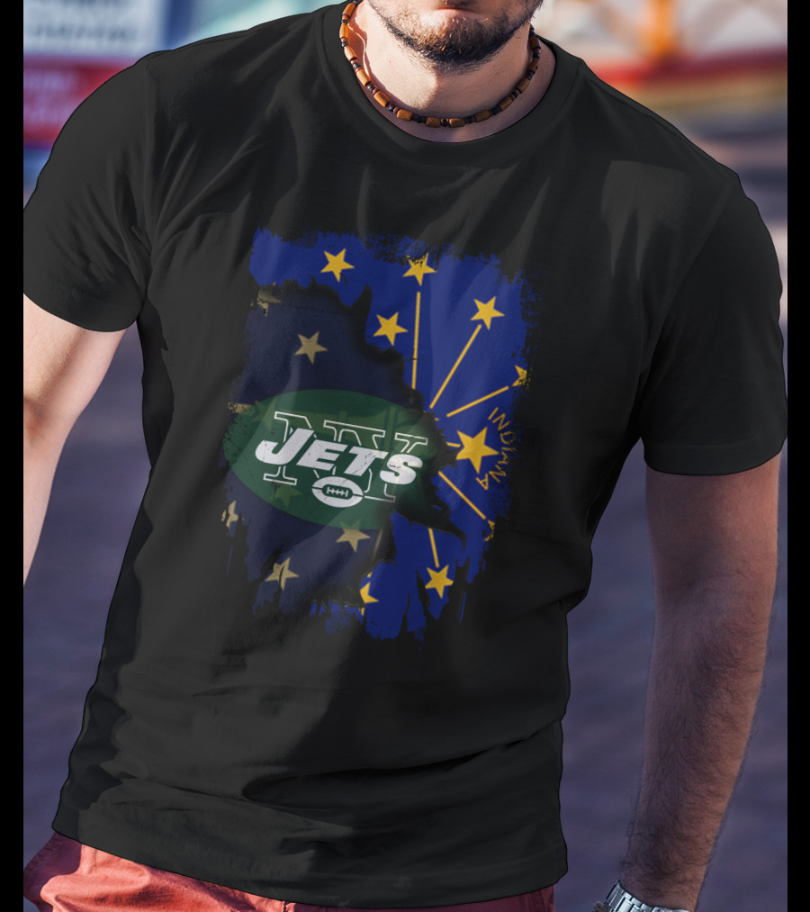 Indiana State Flag Background With New York Jets T-Shirt